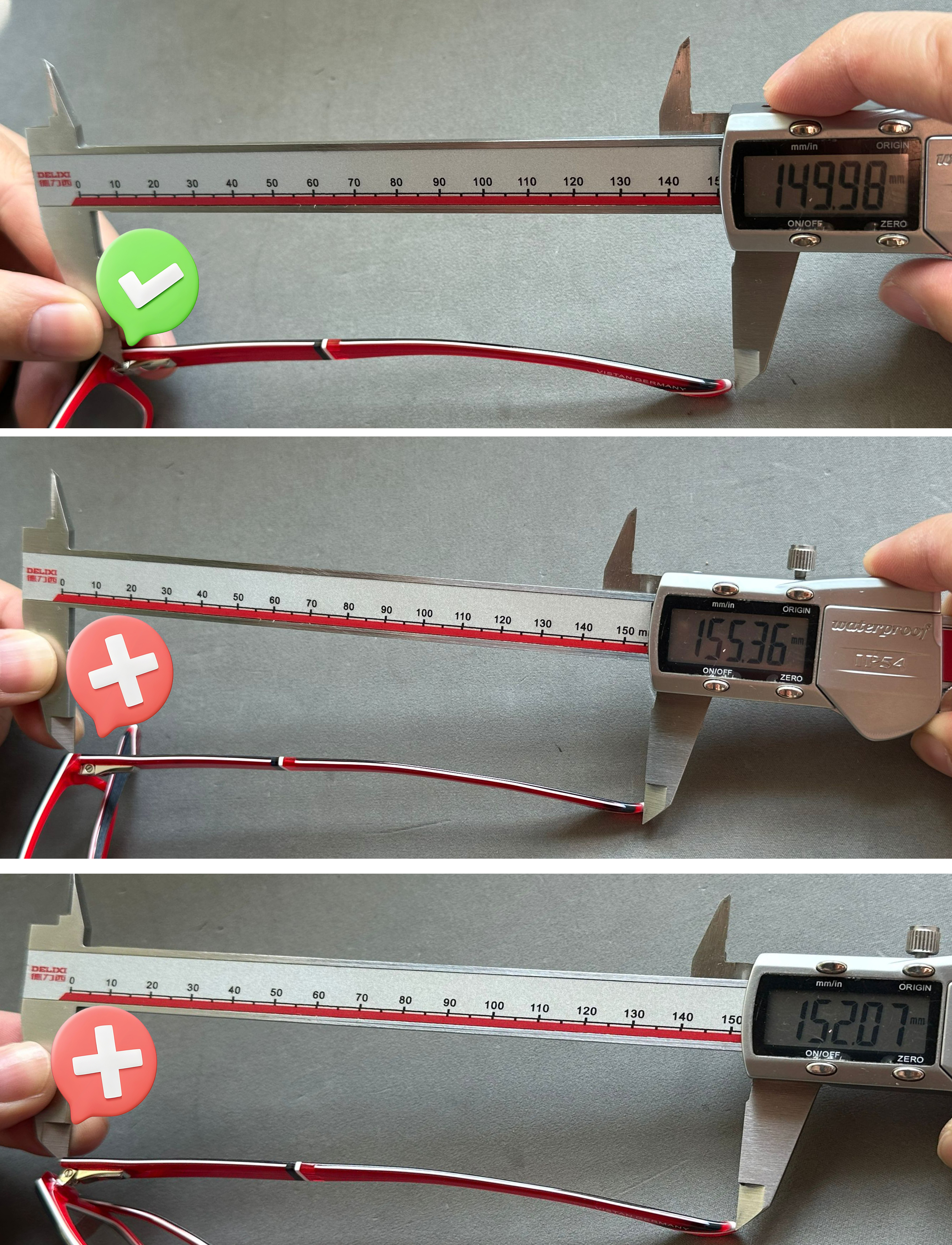 Eyewear temple length measure
